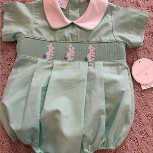Mint Green Baby Romper with Bunny Embroidery for Easter 🐰